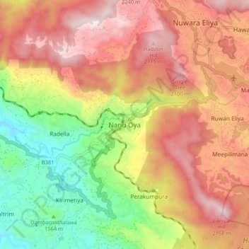 Nanu Oya topographic map, elevation, terrain