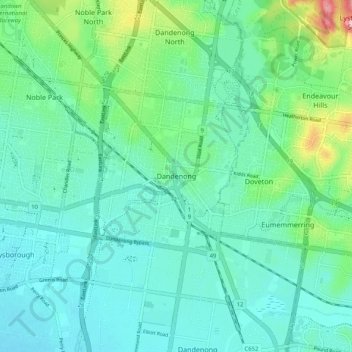 Dandenong topographic map, elevation, terrain