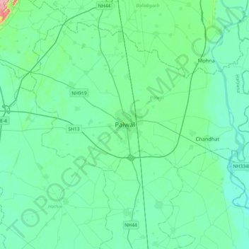 Palwal topographic map, elevation, terrain