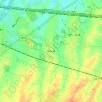 Bleret topographic map, elevation, terrain