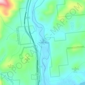 Schroon Falls topographic map, elevation, terrain