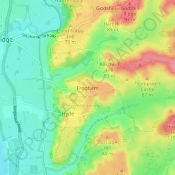 Frogham topographic map, elevation, terrain