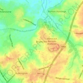 Bramcote topographic map, elevation, terrain
