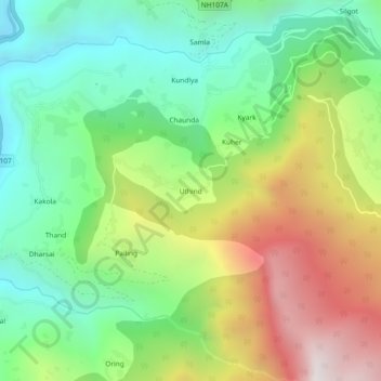 Uthind topographic map, elevation, terrain