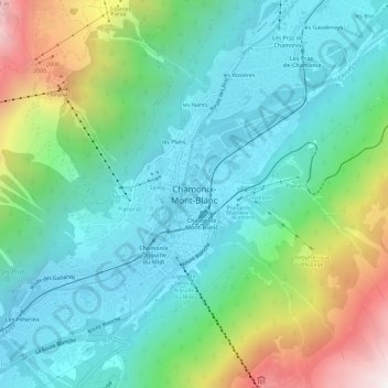 Chamonix-Mont-Blanc topographic map, elevation, terrain