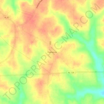 Damascus topographic map, elevation, terrain