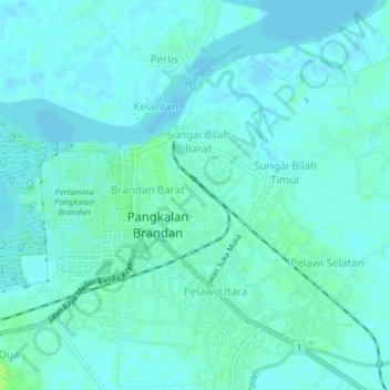 Brandan Timur Baru topographic map, elevation, terrain