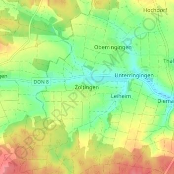 Zoltingen topographic map, elevation, terrain