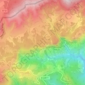 Causse Grand topographic map, elevation, terrain