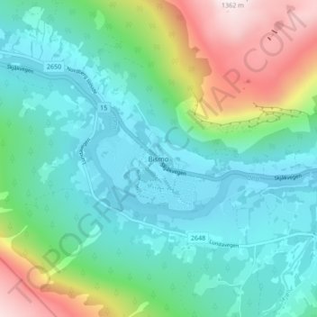 Bismo topographic map, elevation, terrain