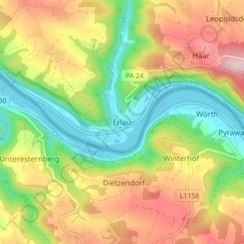 Erlau topographic map, elevation, terrain