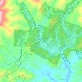 Balsam Grove topographic map, elevation, terrain