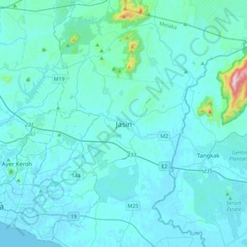 Jasin topographic map, elevation, terrain