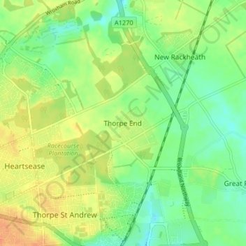 Thorpe End topographic map, elevation, terrain
