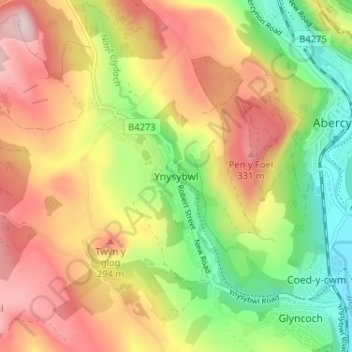 Ynysybwl topographic map, elevation, terrain