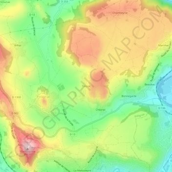 Tressac topographic map, elevation, terrain