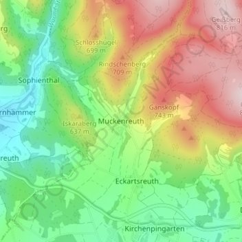 Muckenreuth topographic map, elevation, terrain