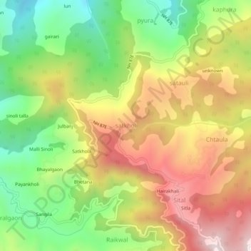 satkhol topographic map, elevation, terrain