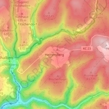 Heinersberg topographic map, elevation, terrain
