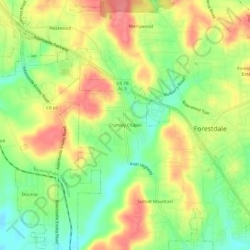 Crumley Chapel topographic map, elevation, terrain