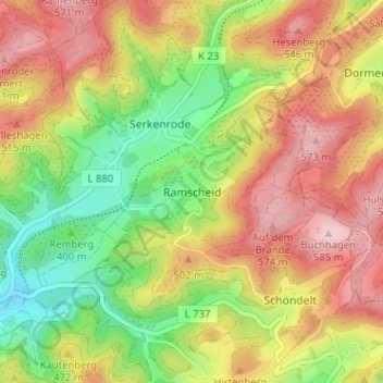 Ramscheid topographic map, elevation, terrain