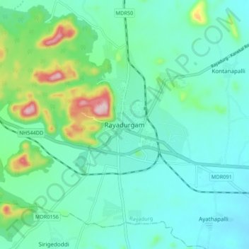 Rayadurgam topographic map, elevation, terrain