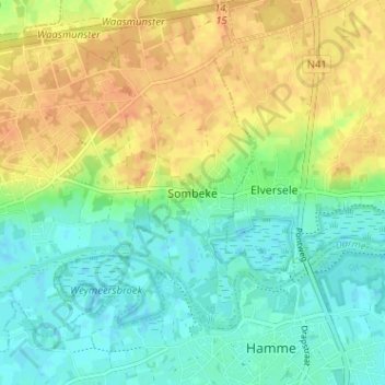 Sombeke topographic map, elevation, terrain