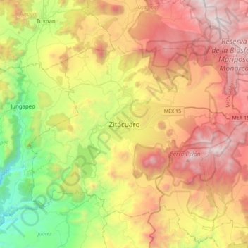 Zitácuaro topographic map, elevation, terrain
