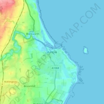 Amble topographic map, elevation, terrain