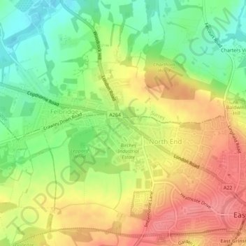 Felbridge topographic map, elevation, terrain