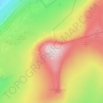 Ingleborough topographic map, elevation, terrain