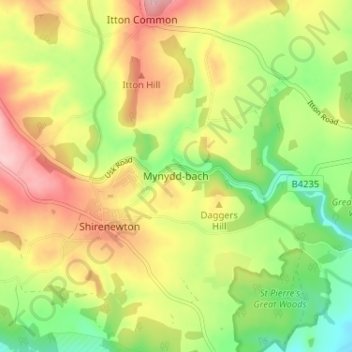 Mynydd-bach topographic map, elevation, terrain