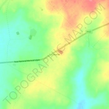 San Martín topographic map, elevation, terrain