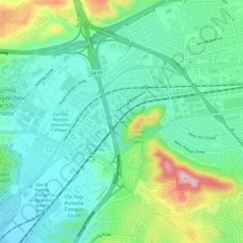Spadra topographic map, elevation, terrain