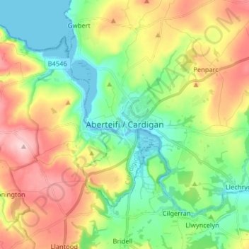 Cardigan topographic map, elevation, terrain