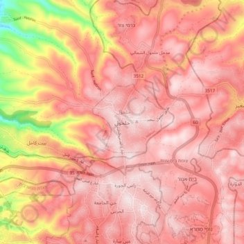 Halhul topographic map, elevation, terrain
