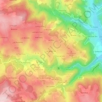 Le Mazernier topographic map, elevation, terrain