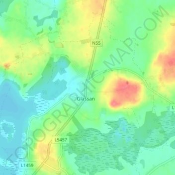 Glassan topographic map, elevation, terrain