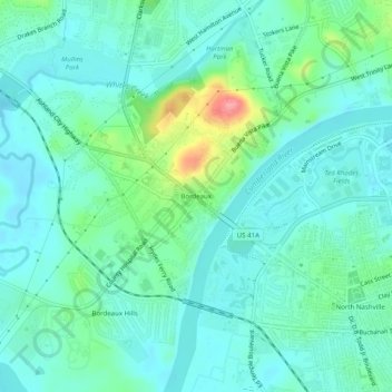 Bordeaux topographic map, elevation, terrain