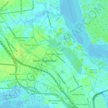 Charleston Heights topographic map, elevation, terrain