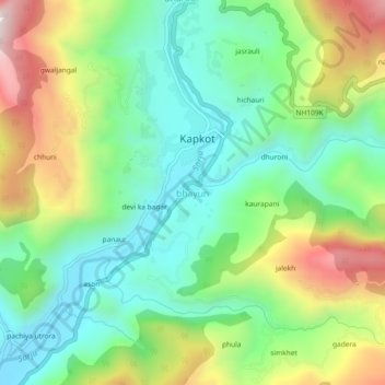 bhayun topographic map, elevation, terrain