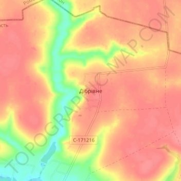 Dibrivne topographic map, elevation, terrain