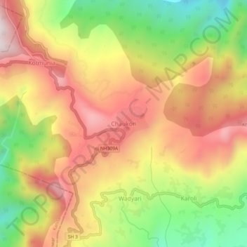 Chaukori topographic map, elevation, terrain