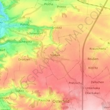 Stößen topographic map, elevation, terrain