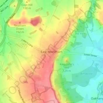 East Worldham topographic map, elevation, terrain