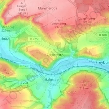 Zscheiplitz topographic map, elevation, terrain
