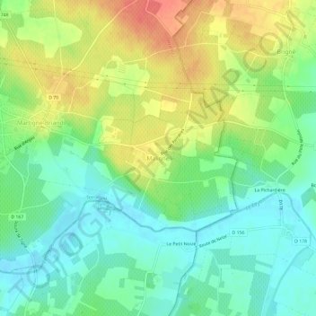 Maligné topographic map, elevation, terrain