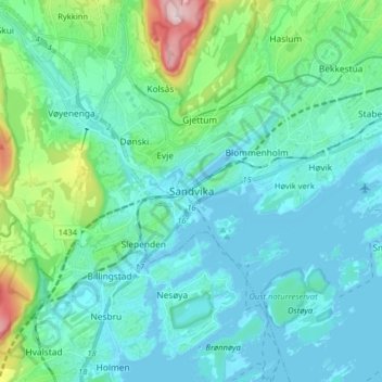 Sandvika topographic map, elevation, terrain