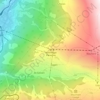 Sunnegga topographic map, elevation, terrain