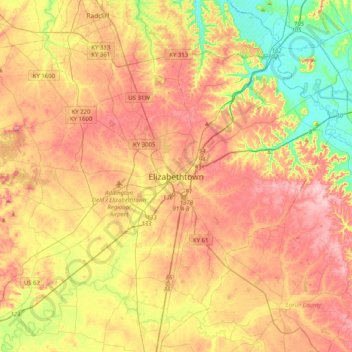 Elizabethtown topographic map, elevation, terrain